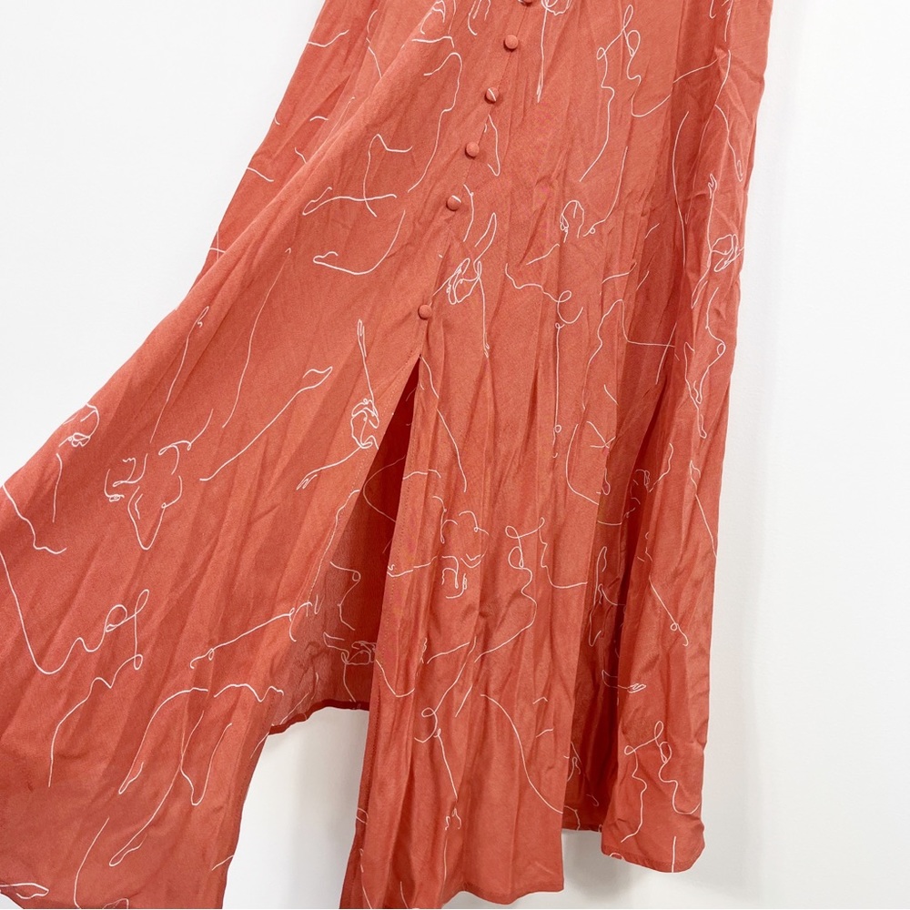 ASTR The Label Line Print Button Front Ruched Puff Sleeve Midi Dress - Picture 5 of 10